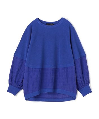 布帛×ニット切り替え長袖プルオーバー(ブルー-36)