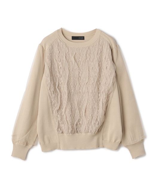 チュール×レース付きプルオーバーニット