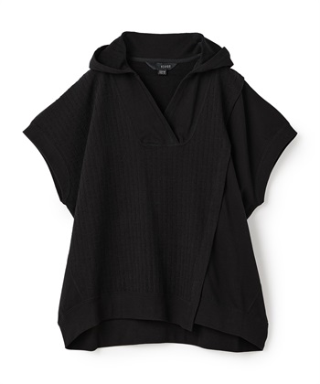 重ね着風フード付きプルオーバー(ブラック-36)