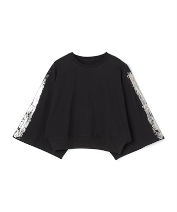 スムースコットン箔プリントドルマントップス(ブラック-36)