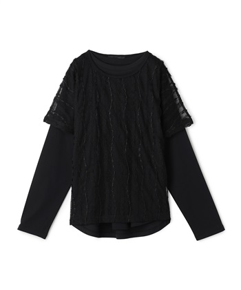 3セットメッシュレイヤードトップス(ブラック-36)