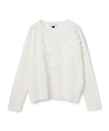 フラワーモチーフニットプルオーバー(ホワイト-36)