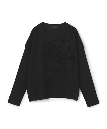 フラワーモチーフニットプルオーバー(ブラック-36)