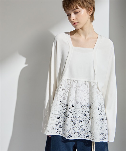 レースドッキングニットトップス
