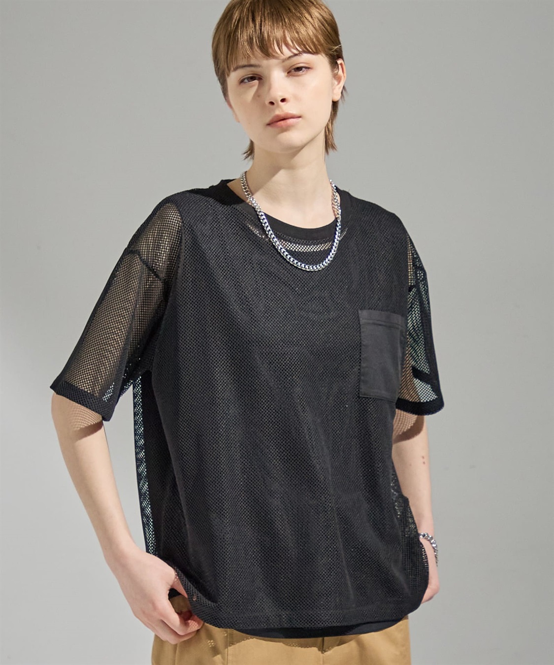 ATSURO TAYAMA クルーネックメッシュプルオーバー_main