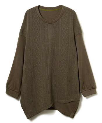 変形ジャガードプルオーバー(カーキ-0036)
