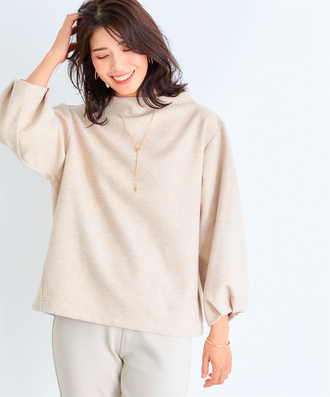 CROSS FUNCTION 《洗える》エブ楽 ウールライクモックネックトップス【CF/クロスファンクション】_main