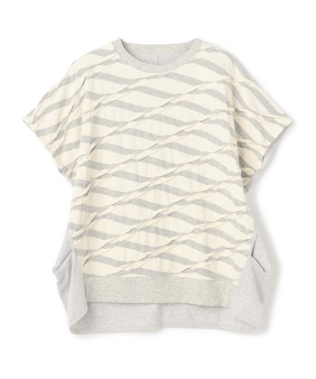 タックボーダー半袖ニットトップス(ホワイト-36)