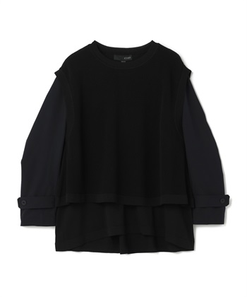 異素材ミックスレイヤードトップス(ブラック-36)