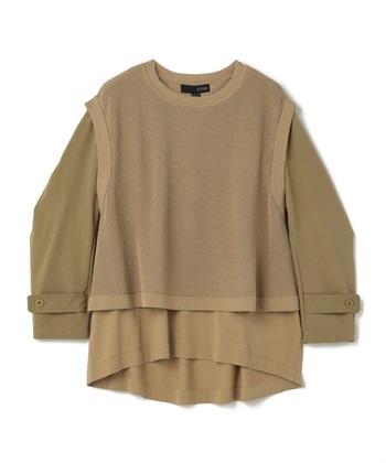 異素材ミックスレイヤードトップス(ベージュ-36)