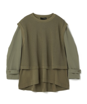 異素材ミックスレイヤードトップス(カーキ-36)