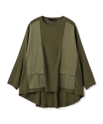 異素材切り替えニットプルオーバー(カーキ系-36)