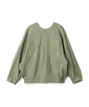 フラワーデザインバックボタントップス(グリーン-36)