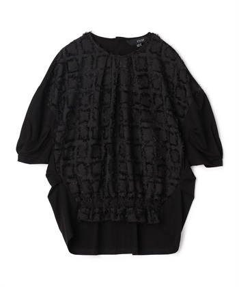 ジャカードチェック袖タックプルオーバー(ブラック-36)