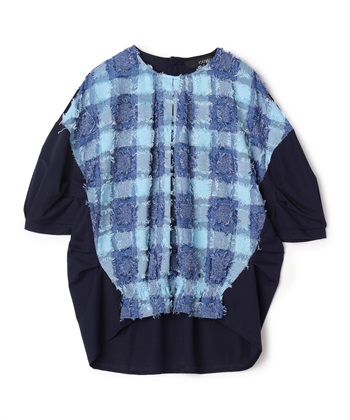 ジャカードチェック袖タックプルオーバー(ブルー-36)