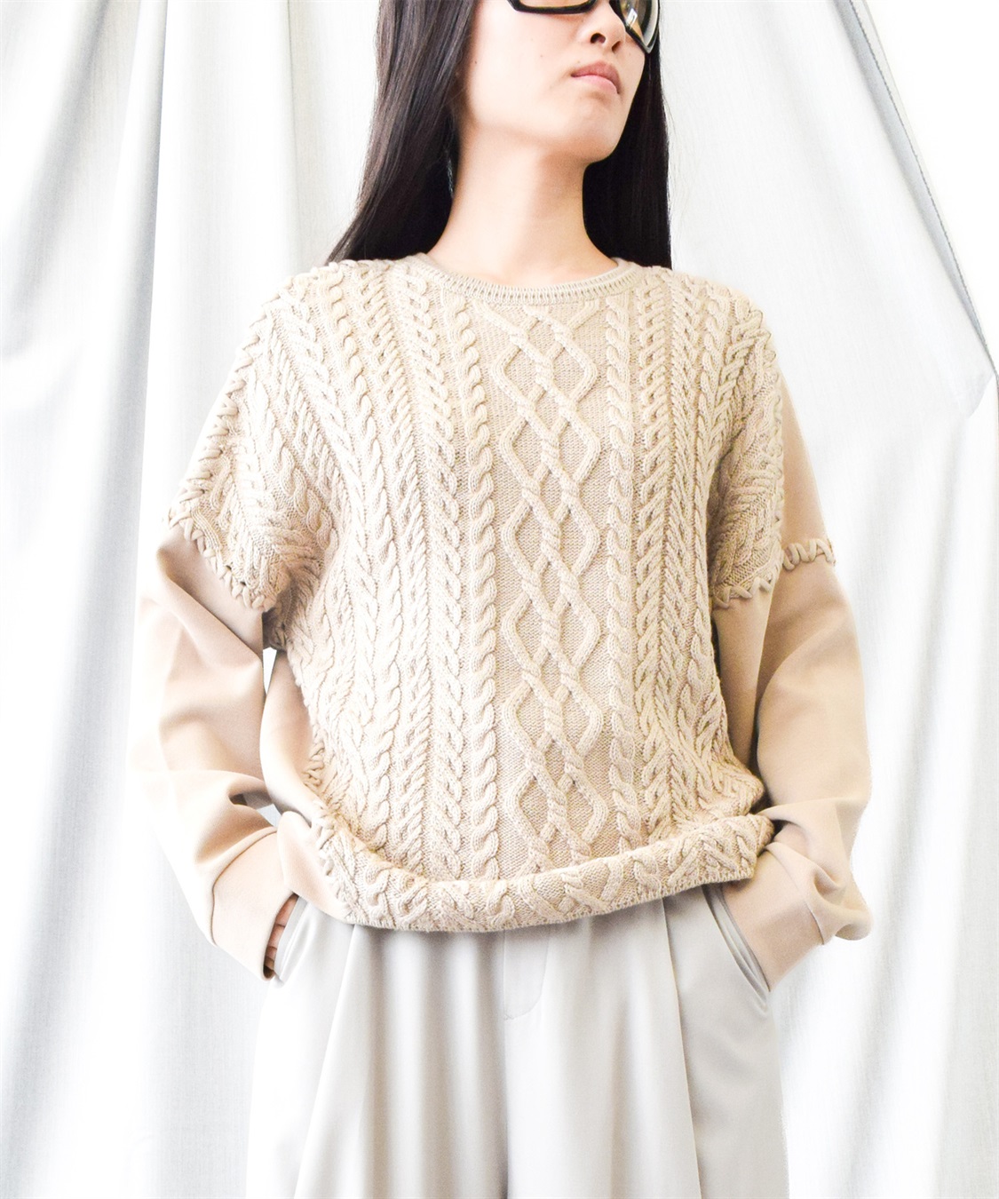 ATSURO TAYAMA ケーブルニット切り替えプルオーバー_main