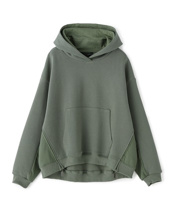 異素材切り替えパーカ(カーキ系-36)