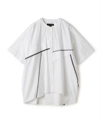 ライン刺繍入り半袖シャツ(ホワイト-36)