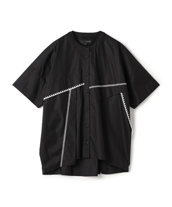 ライン刺繍入り半袖シャツ(ブラック-36)