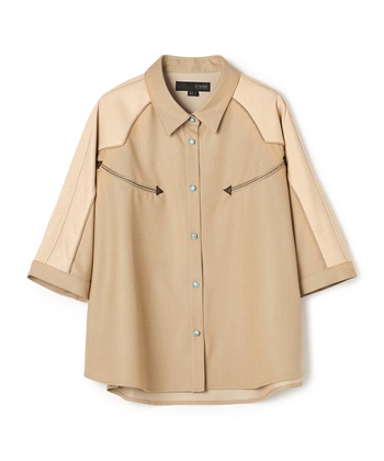 切り替え7分袖シャツ(ベージュ系-36)