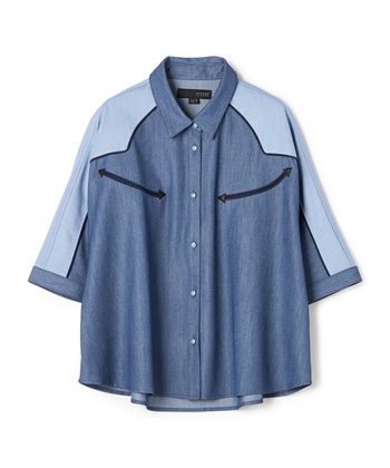 切り替え7分袖シャツ(ネイビー系-36)