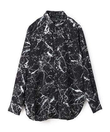 マーブルプリントブラウス(ブラック系-34)