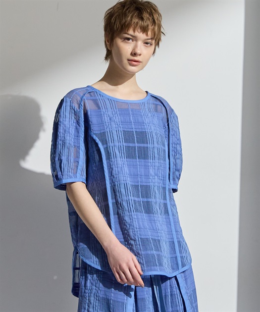 シースルーチェックブラウス