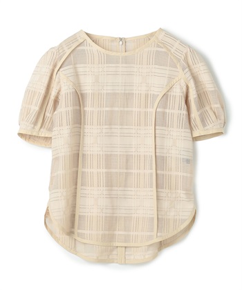 シースルーチェックブラウス(ベージュ-36)