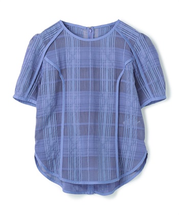 シースルーチェックブラウス(ブルー-36)