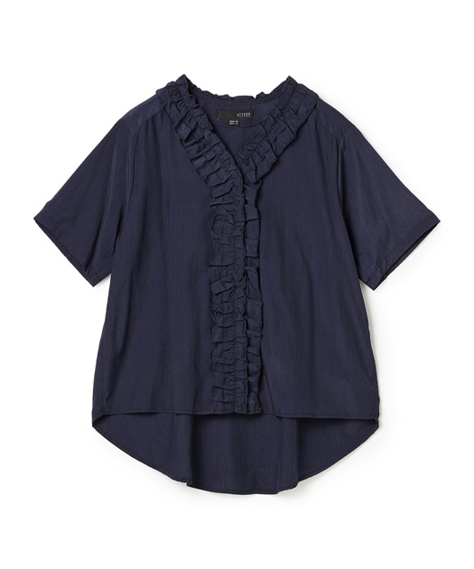 Vネックフリルブラウス