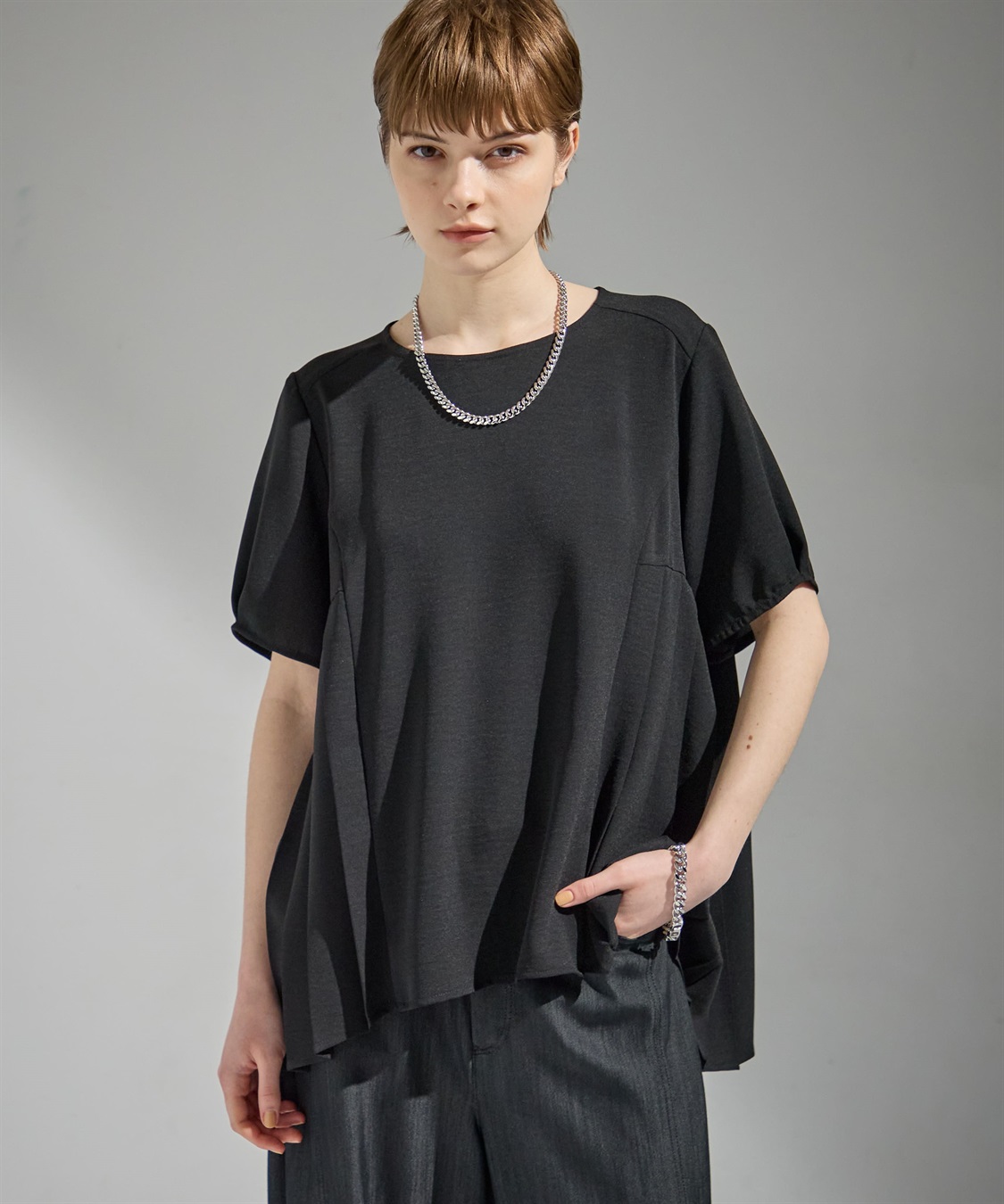 ATSURO TAYAMA プリーツ入りジョーゼットブラウス_main