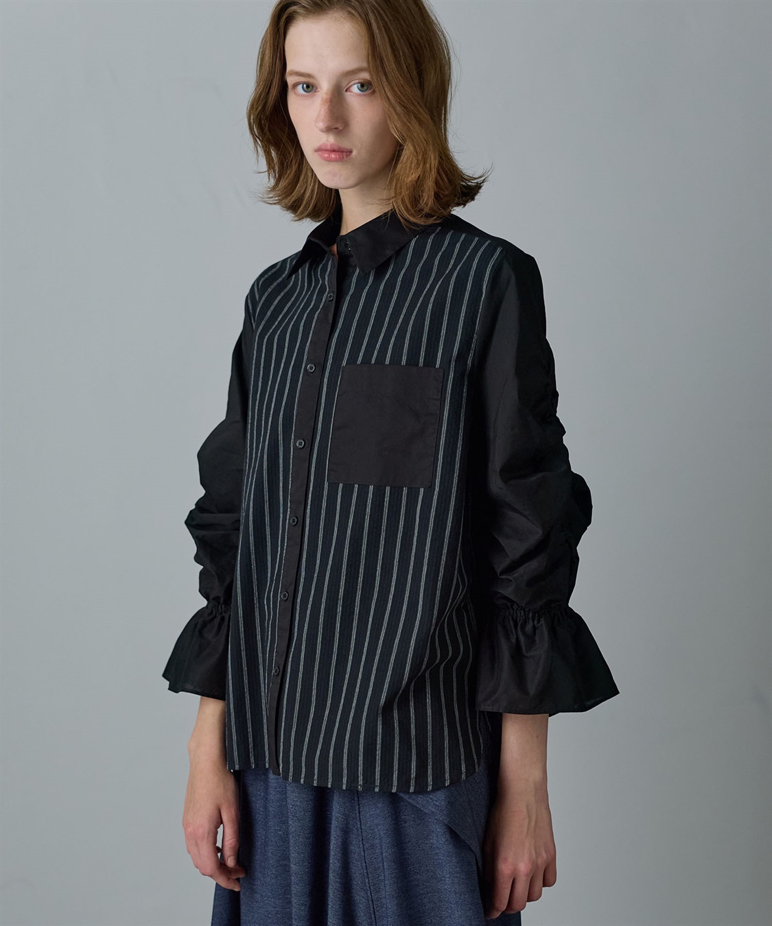 ATSURO TAYAMA ストライプ切り替えギャザーシャツ_variation_2