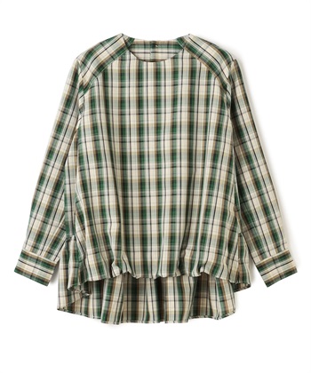 切り替え総柄ブラウス(グリーン-36)