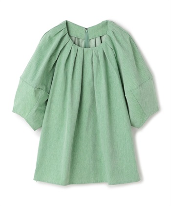 5分袖タックフレアブラウス(グリーン-36)