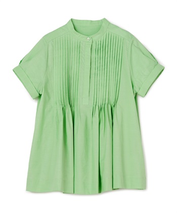 ピンタックスタンドカラーブラウス(グリーン-36)