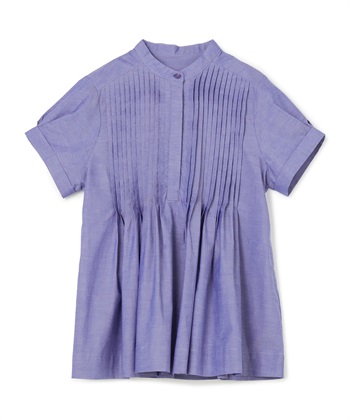 ピンタックスタンドカラーブラウス(ブルー-36)