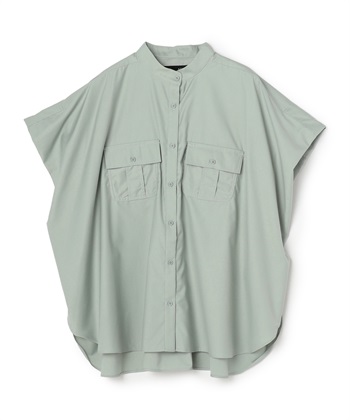 フラップポケットオーバーブラウス(サックス-36)