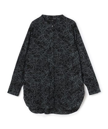 総柄バンドカラーシャツ(ブラック系-36)