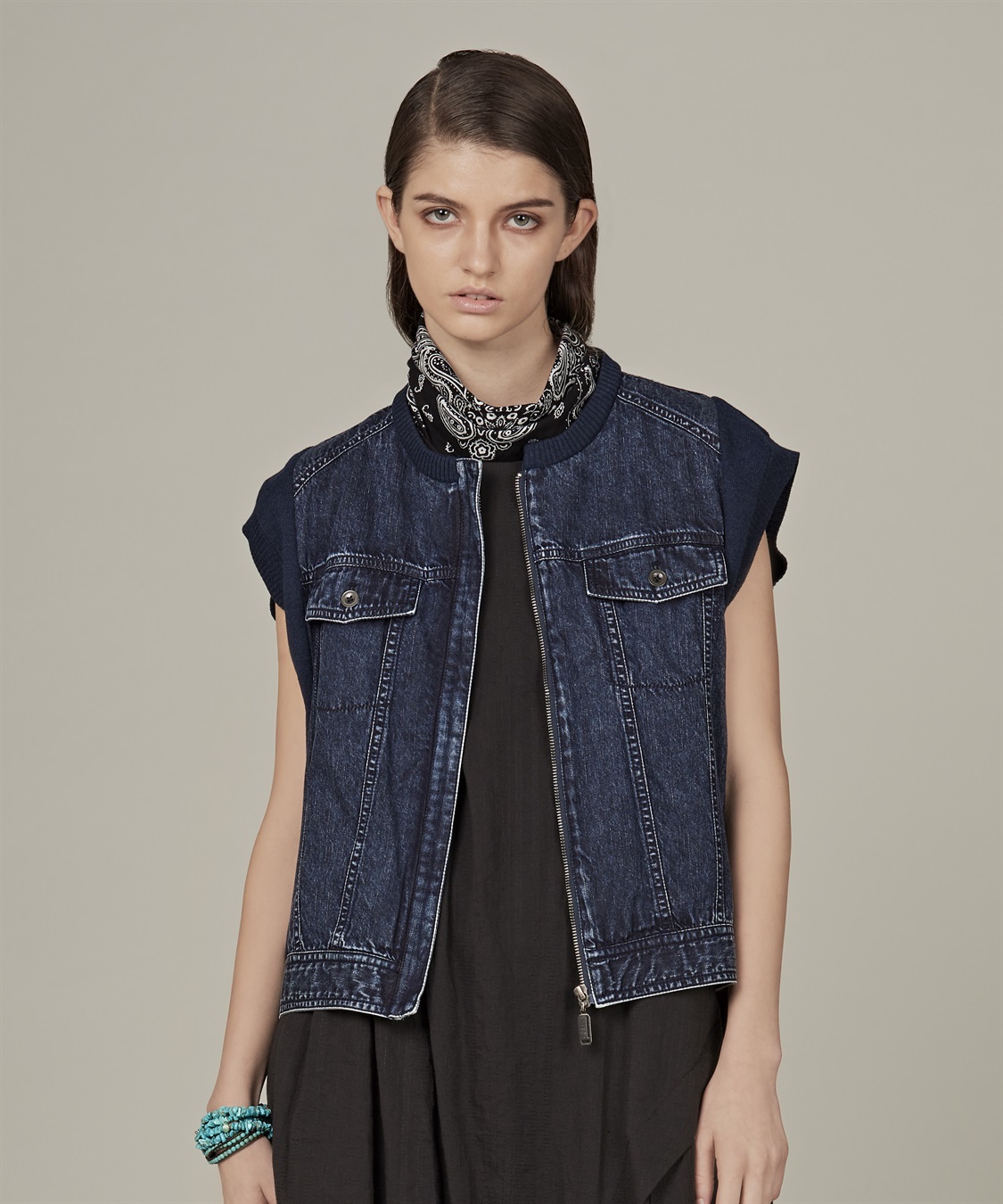 ATSURO TAYAMA 異素材コンビデニムベスト_main