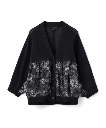 フラワープリントドルマンカーディガン(ブラック-36)