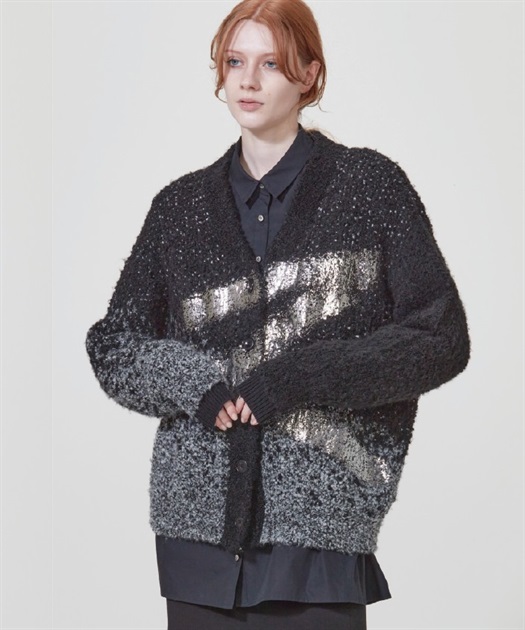 ループヤーン箔プリントニットカーディガン