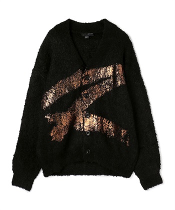 ループヤーン箔プリントニットカーディガン(ブラック-36)