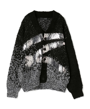 ループヤーン箔プリントニットカーディガン(ブラック系-36)