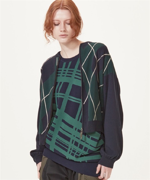 イレギュラーアーガイルニットブルゾン