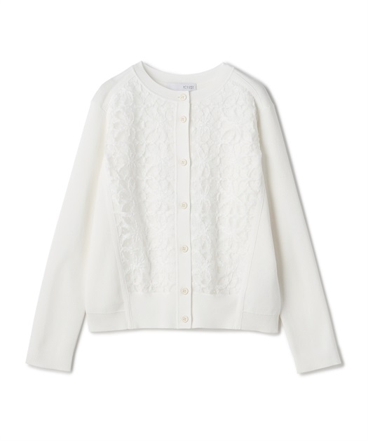 チュール×レース付きカーディガン
