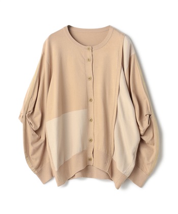 パッチワークデザインカーディガン(ベージュ-36)