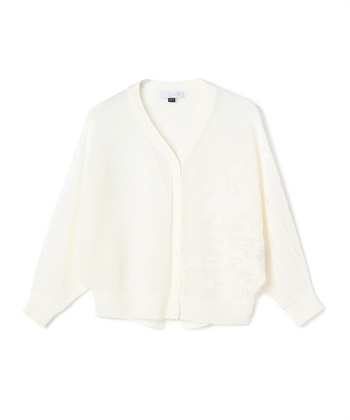 リネン混フラワーレースジャカードカーディガン(ホワイト-36)