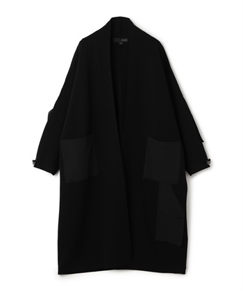 異素材ポケットロングカーディガン(ブラック-36)