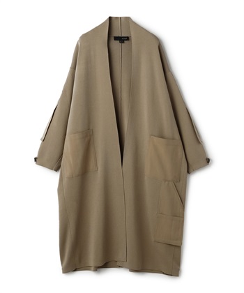 異素材ポケットロングカーディガン(ベージュ-36)