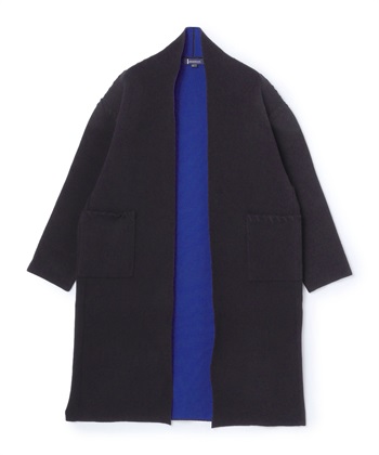 ダブルフェイスノーカラーコート(ブラック-36)